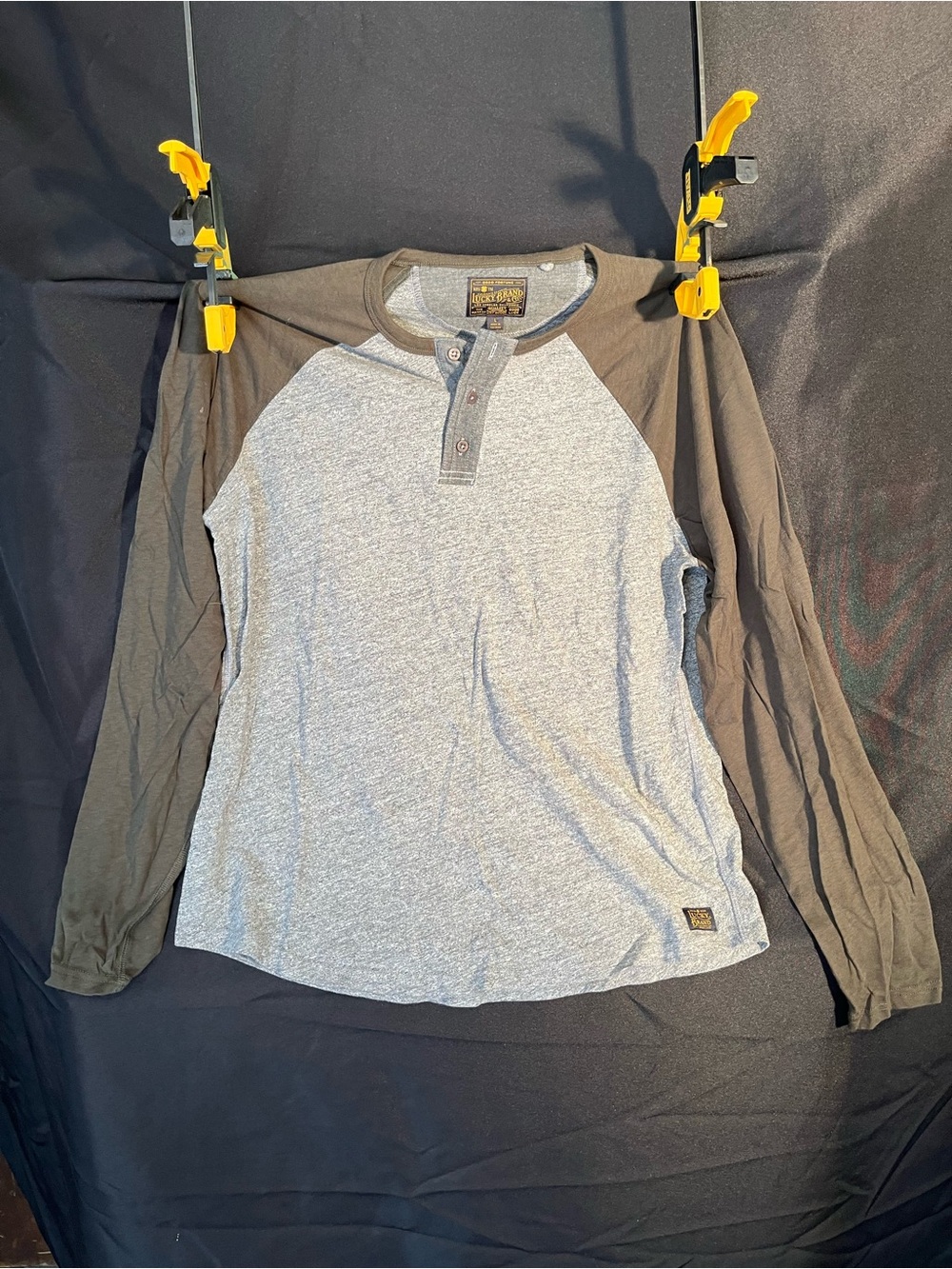 Lucky Brand Gray Henley with Olive Trim